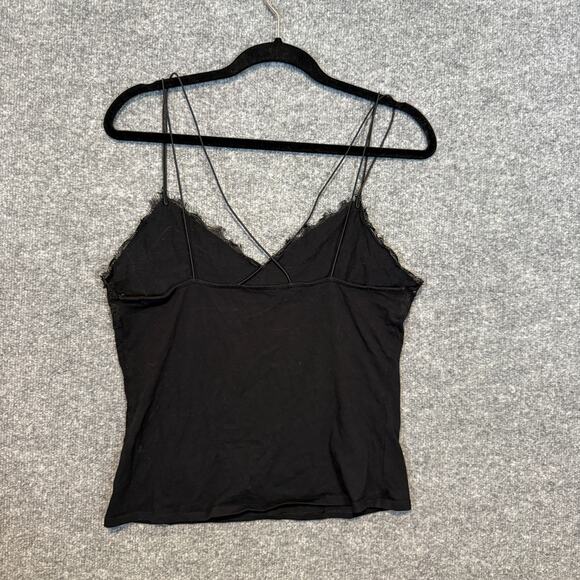Minimalist Camisole Top Women Small Black Lace Trim Spaghetti Strappy Grunge Y2K - Picture 3 of 6